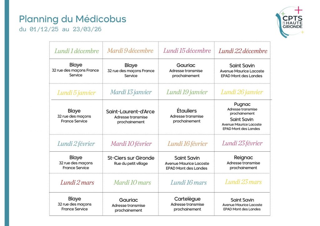 Planning Médicobus